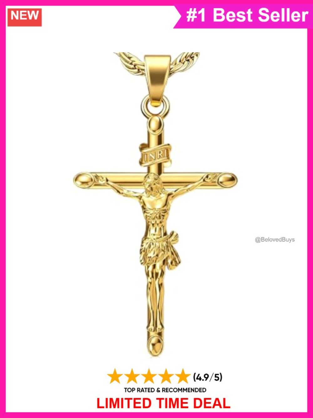 14K Gold Plated Crucifix Pendant 3D Jesus Cross Charm Religious Gift